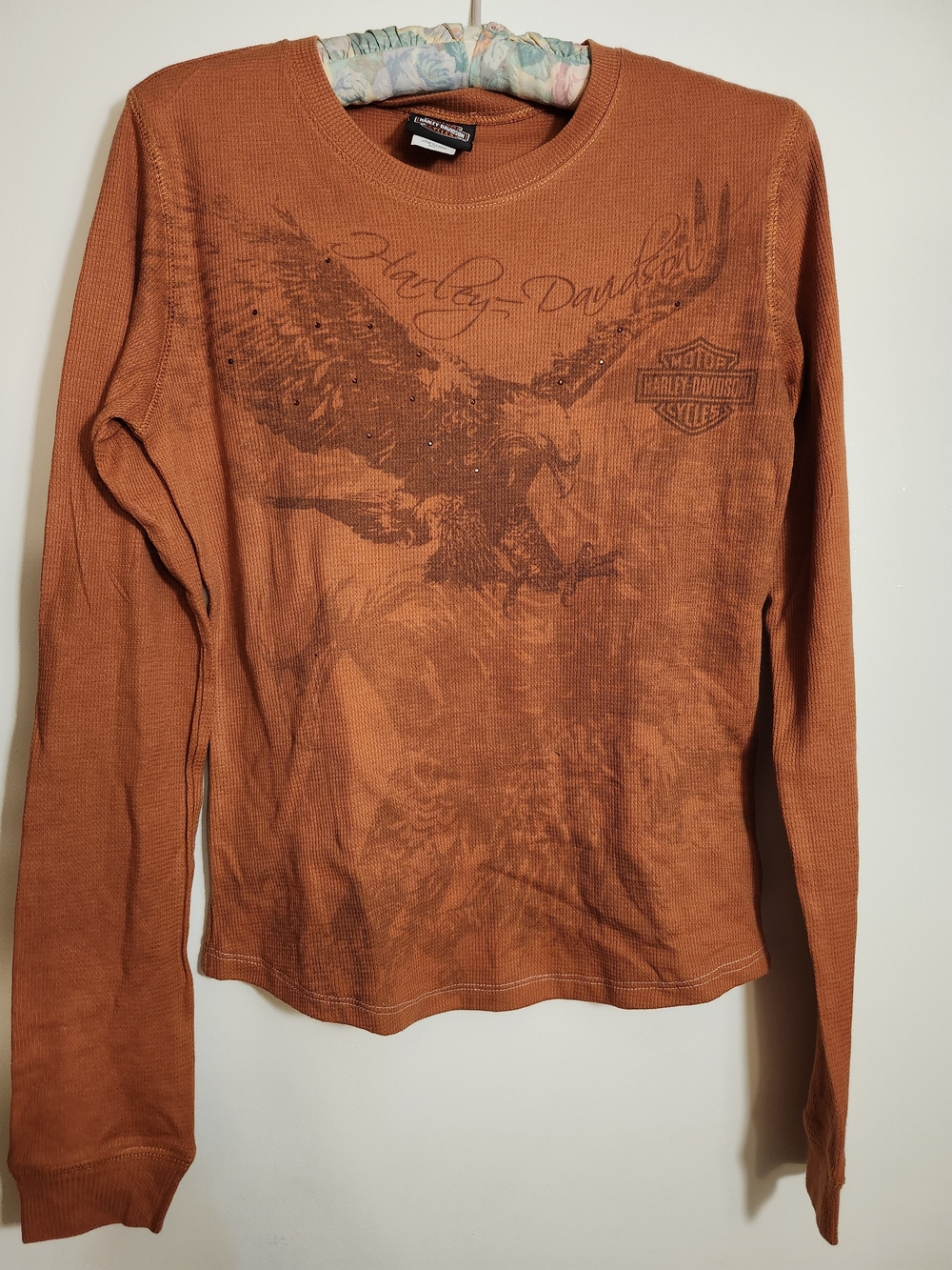 Harley-Davidson Long Sleeve Thermal Tee in Orange with Brown Graphic
